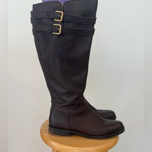 Like New! Franco Sarto Brown Leather Knee-High Boots wide calf - Picture 6 of 9